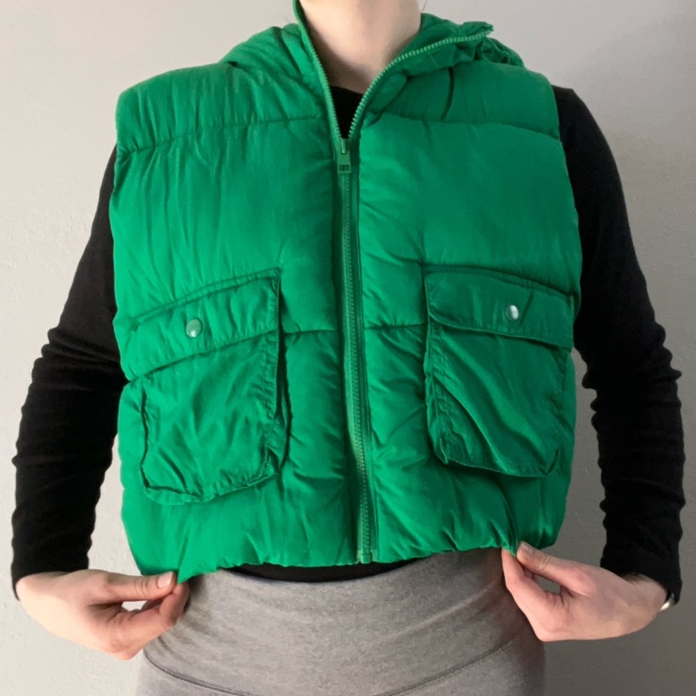 Love Tree Green Puffer Vest With Hood